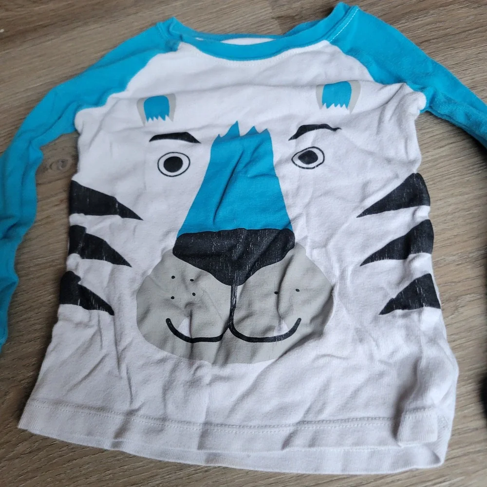 Wonder Nation Pajama Set Toddler 3T Blue Tiger Face Stripe Snug Fit Cotton PJs